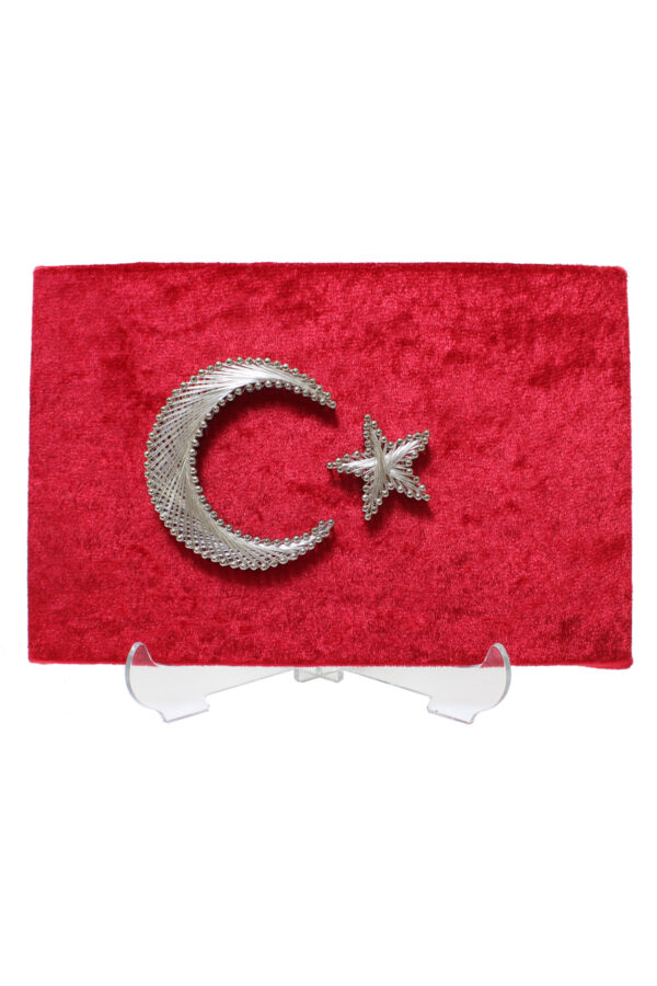 Kumaş Düz Kaplı Türk Bayrağı Dikdörtgen Filografi Tablo